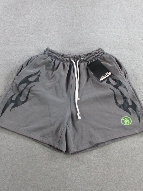 Hellstar Other - HELLSTAR Flame Shorts Mens Medium Gray Black Sweat Drawstring Graphic Grunge NEW